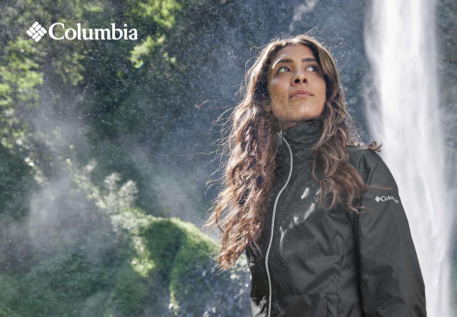 A girl wearing a Columbia brand jacket.