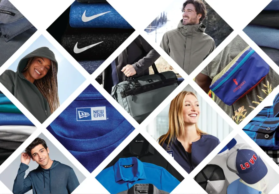 Different items with custom embroidery logos.