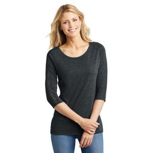 Ladies Tri-Blend Lace 3/4 Sleeve Tee - Photo 1
